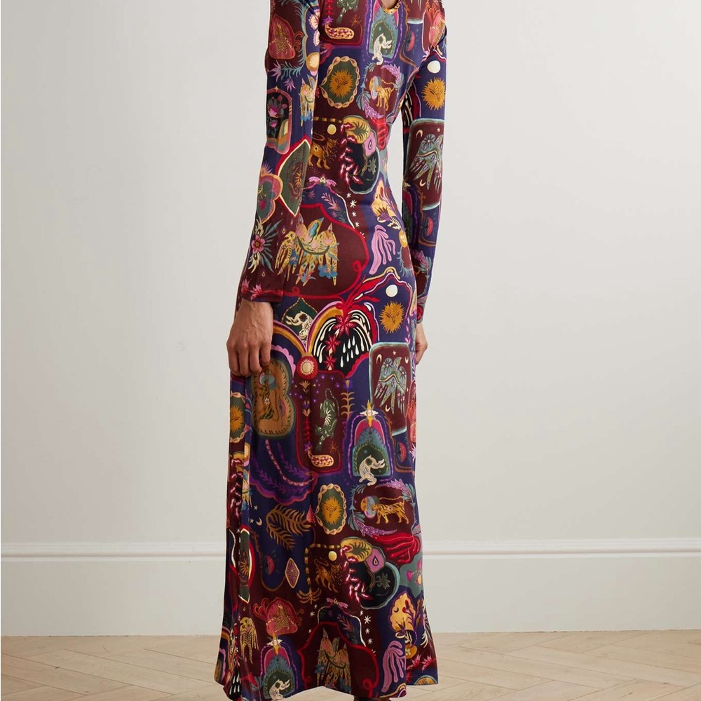 FARM Rio Rio Multicolor Artsy Surreal Land Long Sleeve Maxi Dress Size XL NWT - Picture 15 of 16